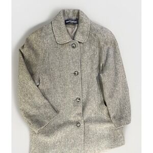 Vintage Grey Wool Coat women's Herman Kay Petite With Pockets Button Up. Classic